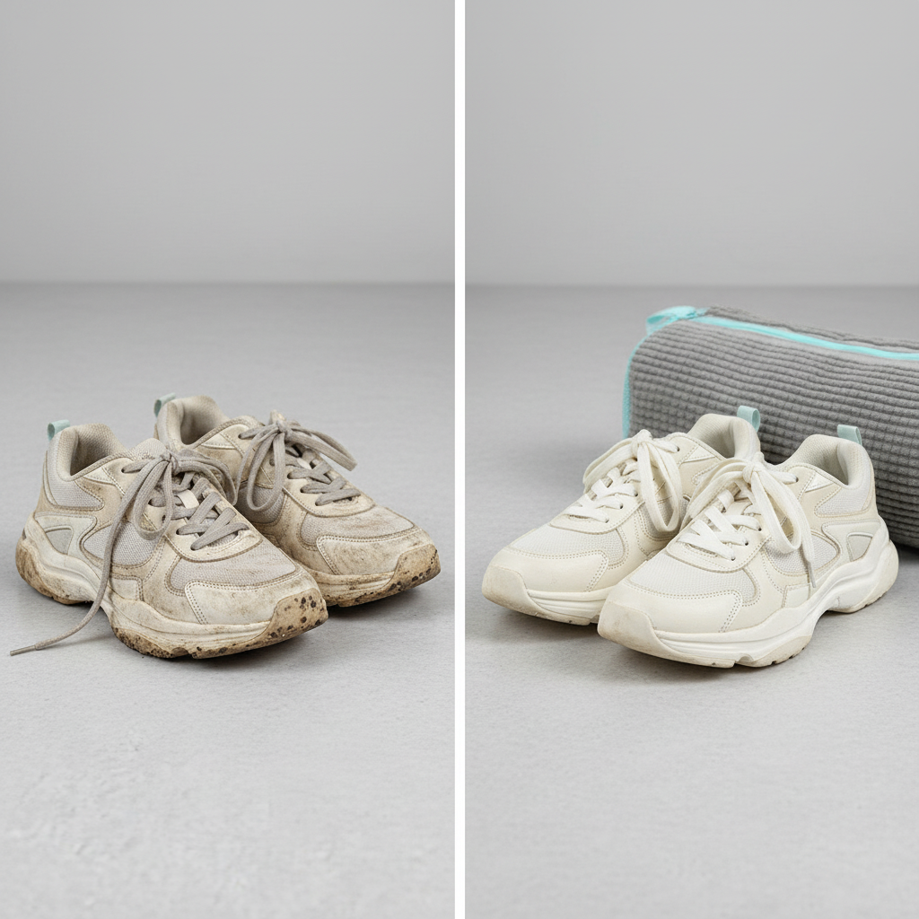 Durable Mesh Shoe Wash Bag with Zipper Rich Fluff Inside Protects Sneakers Casual Shoes in Washer Dryer Travel Storage Organizer